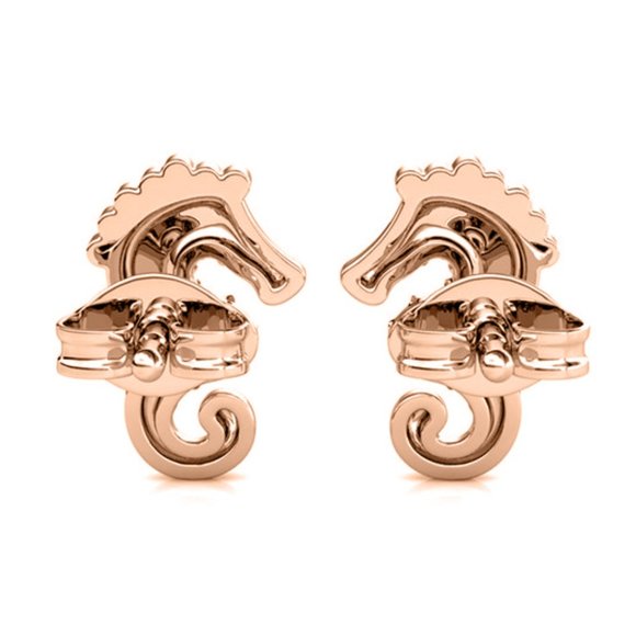 Rose Gold Seahorse Stud Earrings - Picture 5 of 5